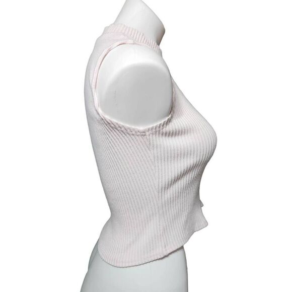 Francesca's Blue Rain white ribbed knit mock neck cropped length top small - Picture 4 of 7